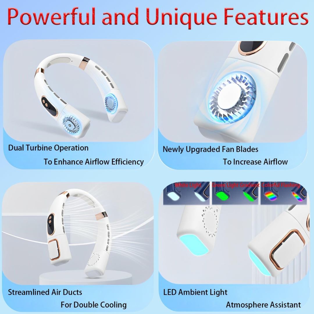 VENTILADOR DE CUELLO PORTATIL CON LUZ LED